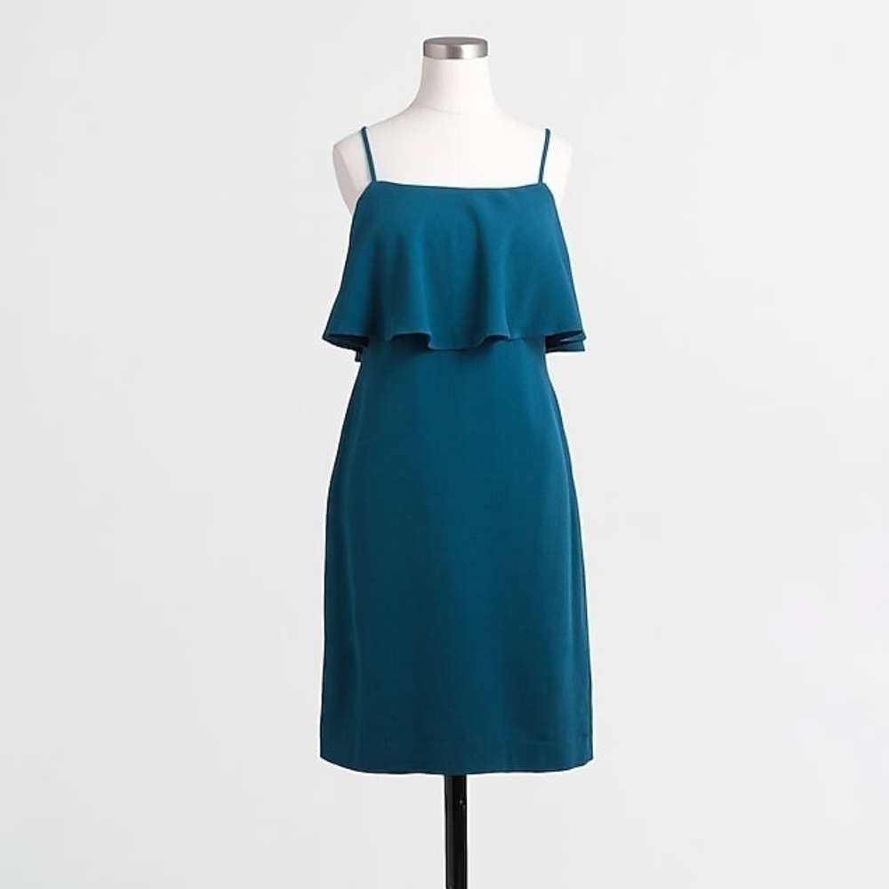 J. Crew Blue Sundress with Ruffled Tiered Design and Spaghetti Straps